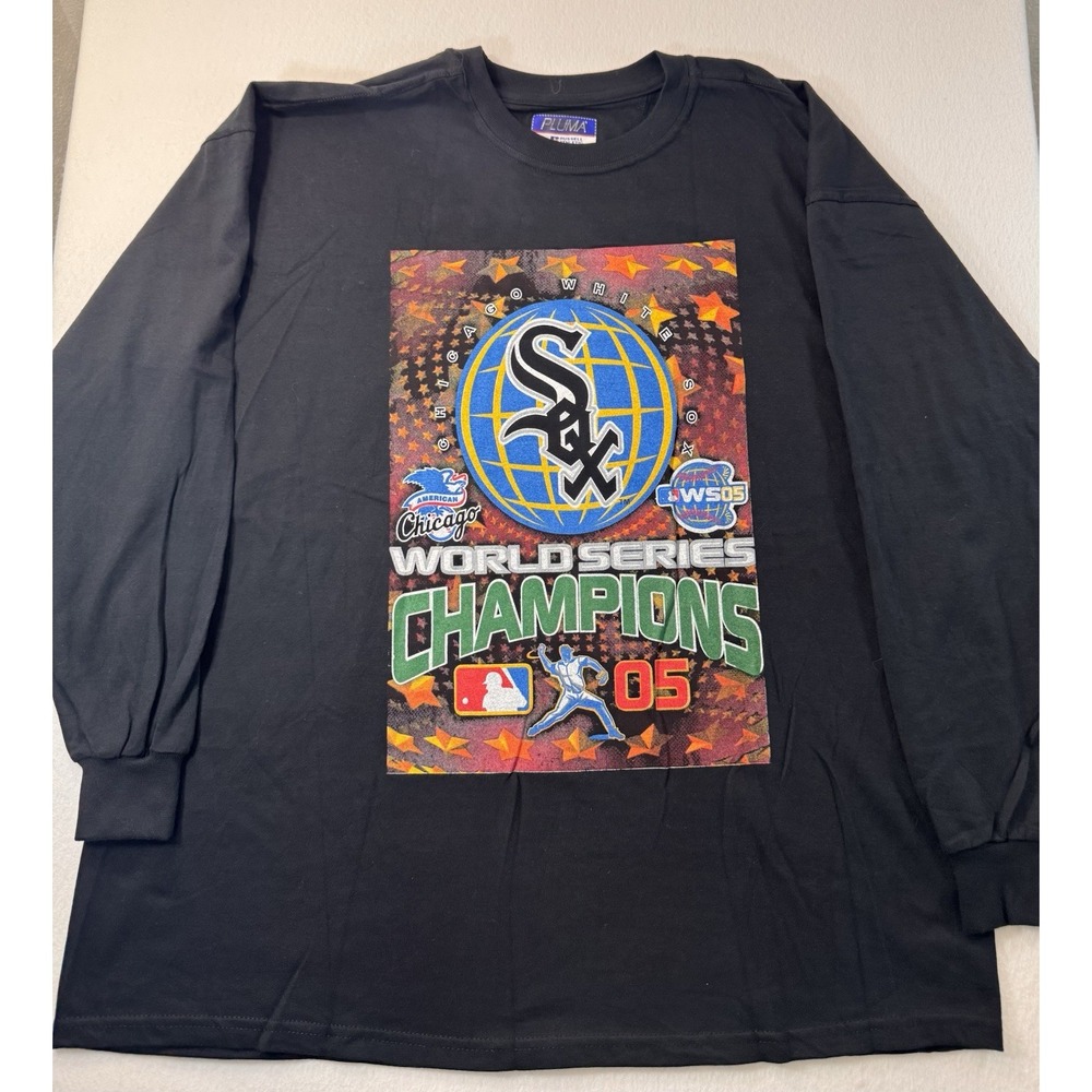 Pluma Russell Mens White Sox WS 2005 Long Sleeve T Shirt 2XL Black Oversized EUC